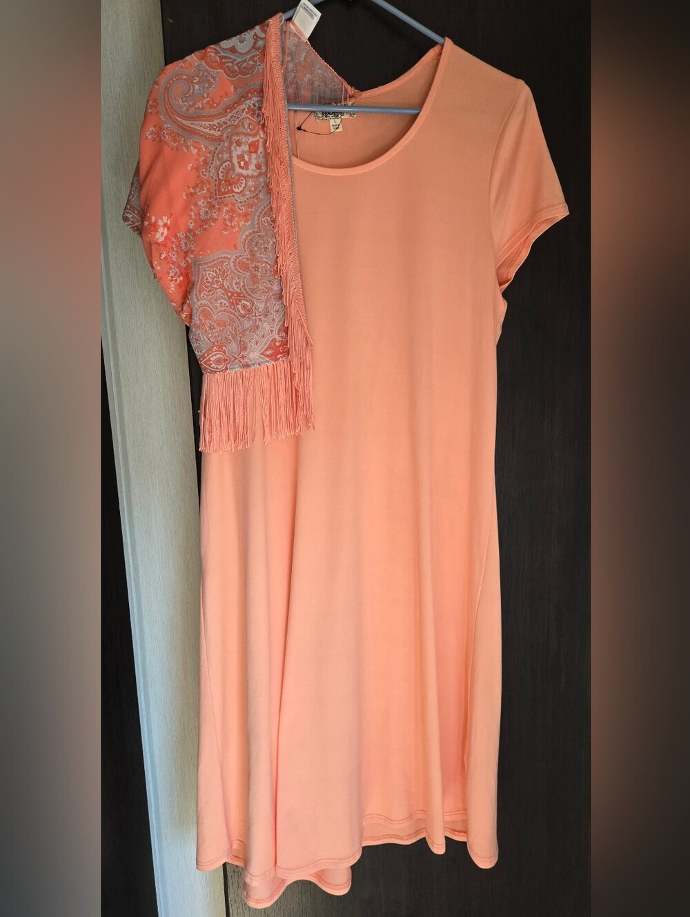 ONE WORLD Peach Short-Sleeve A-Line Dress with Paisley Scarf